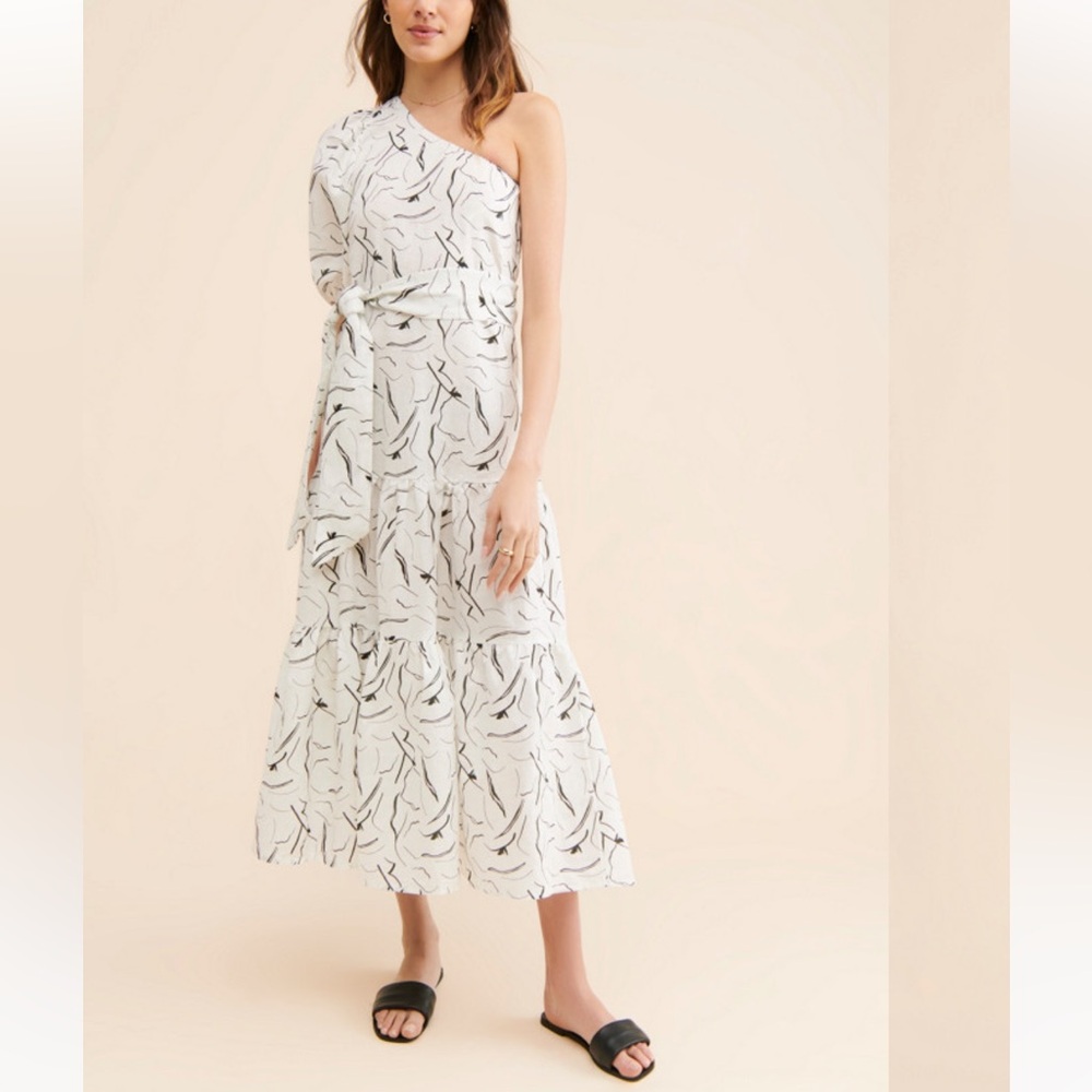 Little lies lily one shoulder dress XS black white linen